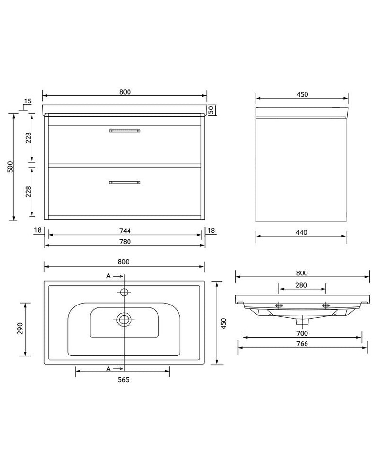 Завантажте зображення в засіб перегляду галереї, Sonas Finland Wall Hung 80Cm Two Drawer Countertop Vanity Unit | Matt Coral Green | Matt Black Handle | UF0936
