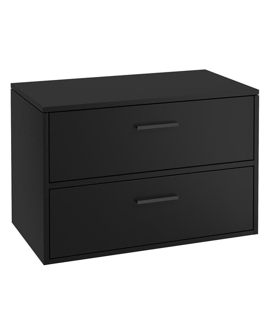 Sonas Finland Wall Hung 80Cm Two Drawer Countertop Vanity Unit | Matt Black | Matt Black Handle | UF0939