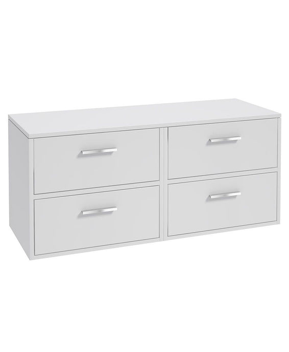 Sonas Finland Wall Hung 120Cm Four Drawer Countertop Vanity Unit | Matt White | Brushed Chrome Handle | UF0941