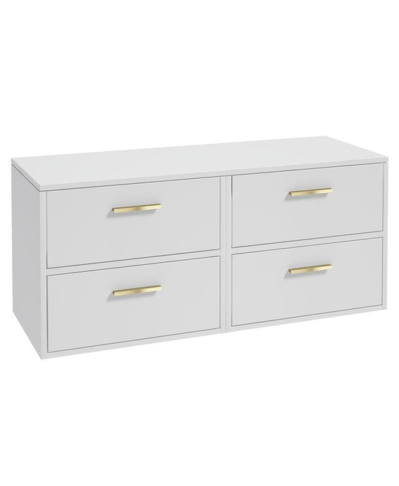 Sonas Finland Wall Hung 120Cm Four Drawer Countertop Vanity Unit | Matt White | Brushed Gold Handle | UF0943