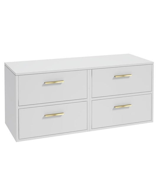 Sonas Finland Wall Hung 120Cm Four Drawer Countertop Vanity Unit | Matt White | Brushed Gold Handle | UF0943