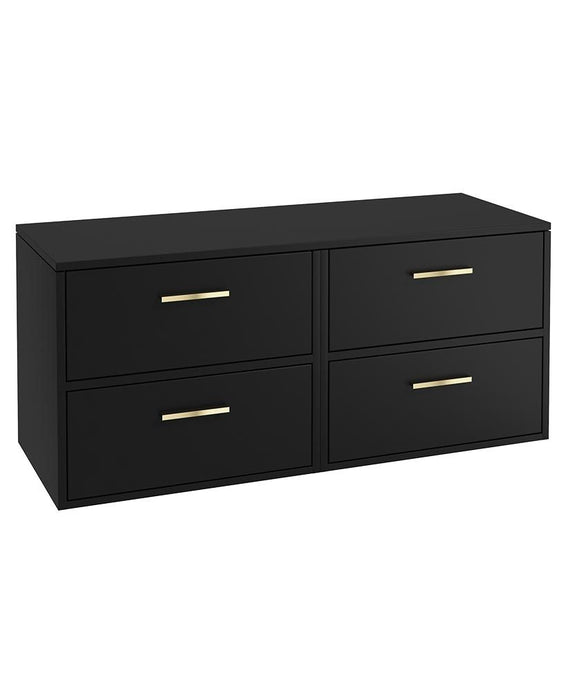 Sonas Finland Wall Hung 120Cm Four Drawer Countertop Vanity Unit | Matt Black | Brushed Gold Handle | UF0946
