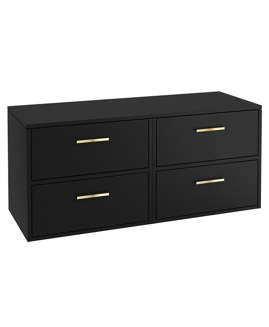Sonas Finland Wall Hung 120Cm Four Drawer Countertop Vanity Unit | Matt Black | Brushed Gold Handle | UF0946