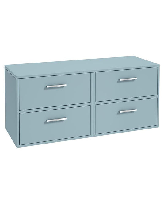 Sonas Finland Wall Hung 120Cm Four Drawer Countertop Vanity Unit | Matt Morning Sky Blue | Brushed Chrome Handle | UF0950