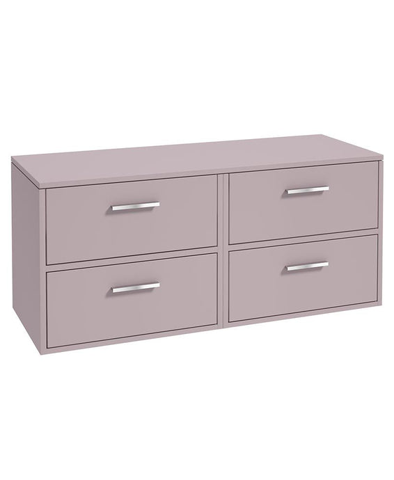 Sonas Finland Wall Hung 120Cm Four Drawer Countertop Vanity Unit | Matt Cashmere Pink | Brushed Chrome Handle | UF0953