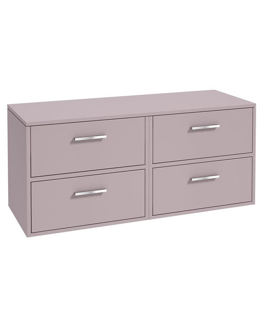Sonas Finland Wall Hung 120Cm Four Drawer Countertop Vanity Unit | Matt Cashmere Pink | Brushed Chrome Handle | UF0953