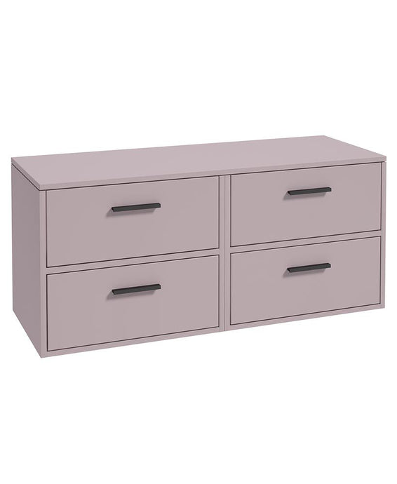 Sonas Finland Wall Hung 120Cm Four Drawer Countertop Vanity Unit | Matt Cashmere Pink | Matt Black Handle | UF0954