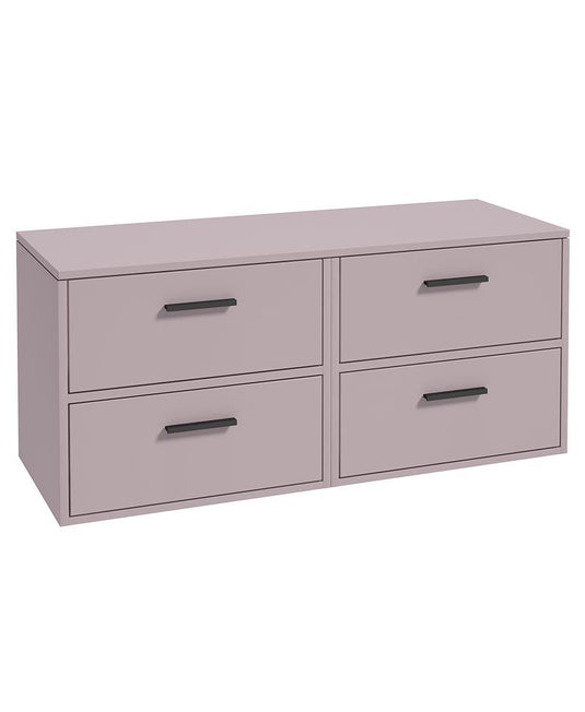 Sonas Finland Wall Hung 120Cm Four Drawer Countertop Vanity Unit | Matt Cashmere Pink | Matt Black Handle | UF0954