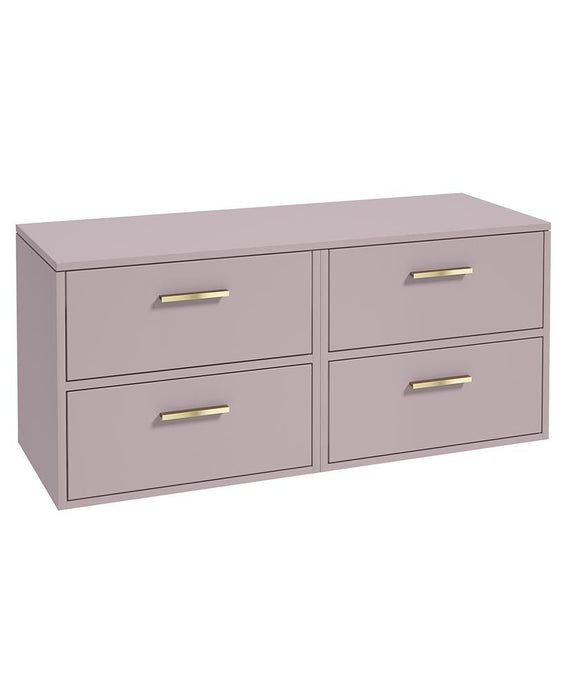 Sonas Finland Wall Hung 120Cm Four Drawer Countertop Vanity Unit | Matt Cashmere Pink | Brushed Gold Handle | UF0955