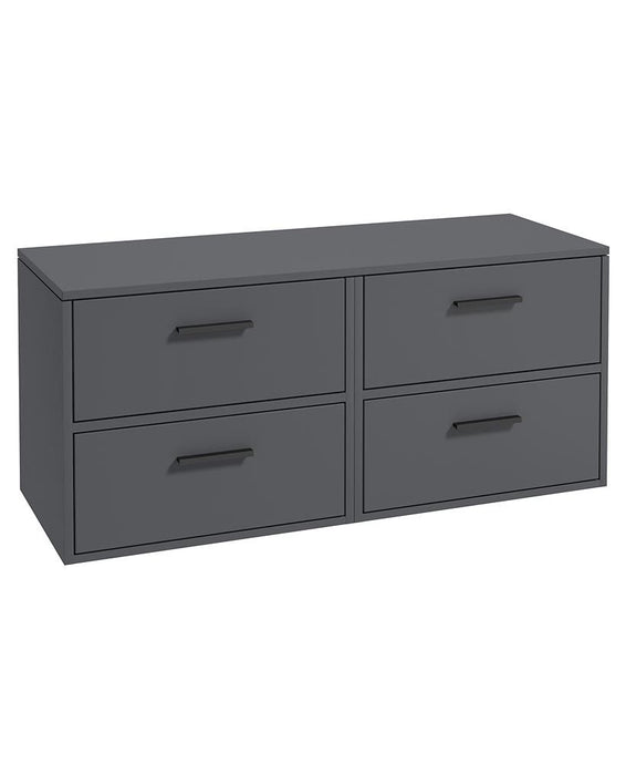 Sonas Finland Wall Hung 120Cm Four Drawer Countertop Vanity Unit | Matt Midnight Grey | Matt Black Handle | UF0957