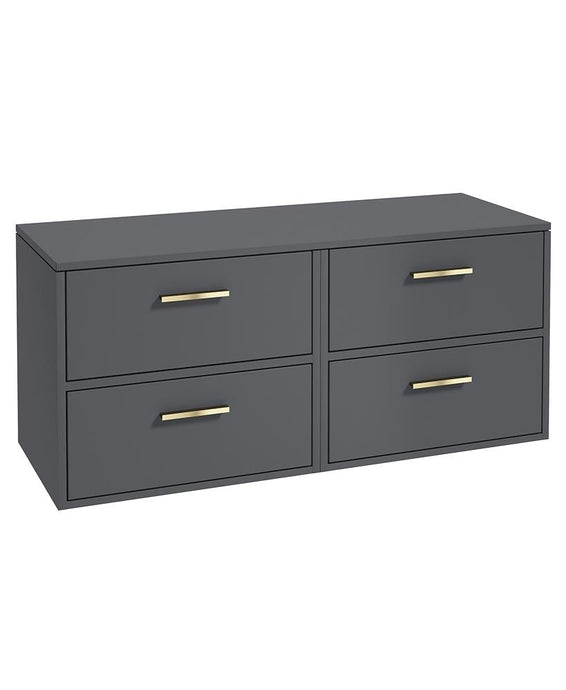 Sonas Finland Wall Hung 120Cm Four Drawer Countertop Vanity Unit | Matt Midnight Grey | Brushed Gold Handle | UF0958