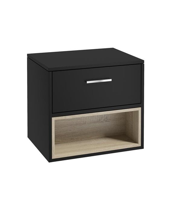 Sonas Malmo Wall Hung 60Cm Single Drawer Countertop Vanity Unit | Matt Black | Brushed Chrome Handle | UF0980
