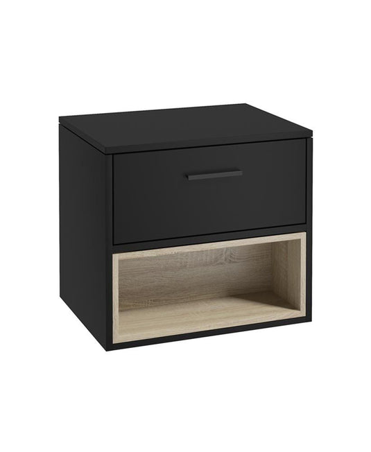Sonas Malmo Wall Hung 60Cm Single Drawer Countertop Vanity Unit | Matt Black Matt | Black Handle | UF0981