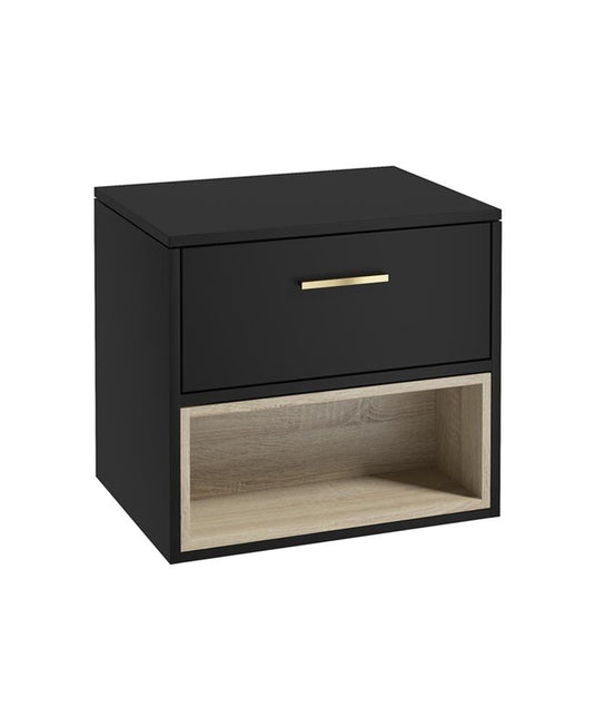 Sonas Malmo Wall Hung 60Cm Single Drawer Countertop Vanity Unit | Matt Black | Brushed Gold Handle | UF0982