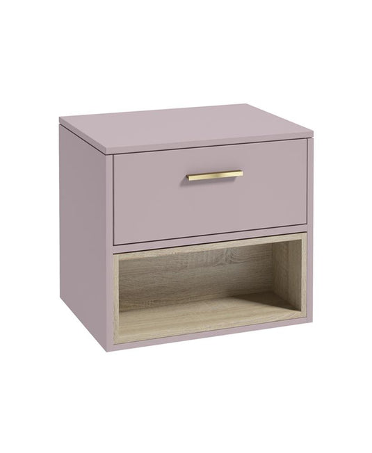 MALMO Wall Hung 60cm Single Drawer Countertop Unit Matt Cashmere Pink-Gold Handle