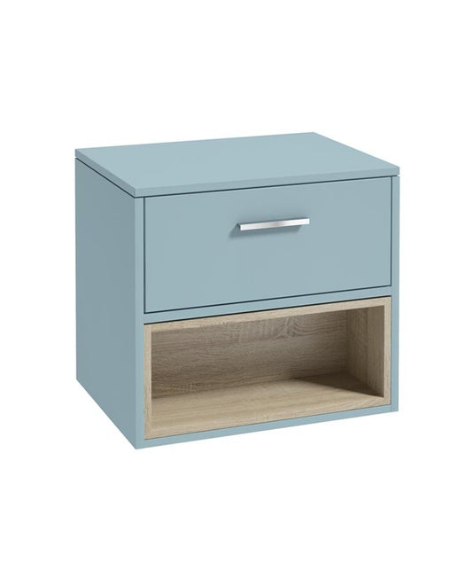 MALMO Wall Hung 60cm Single Drawer Countertop Unit Matt Morning Sky Blue-Chrome Handle