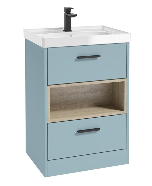 Sonas Malmo Floorstanding 60Cm Two Drawer Vanity Unit Blue 