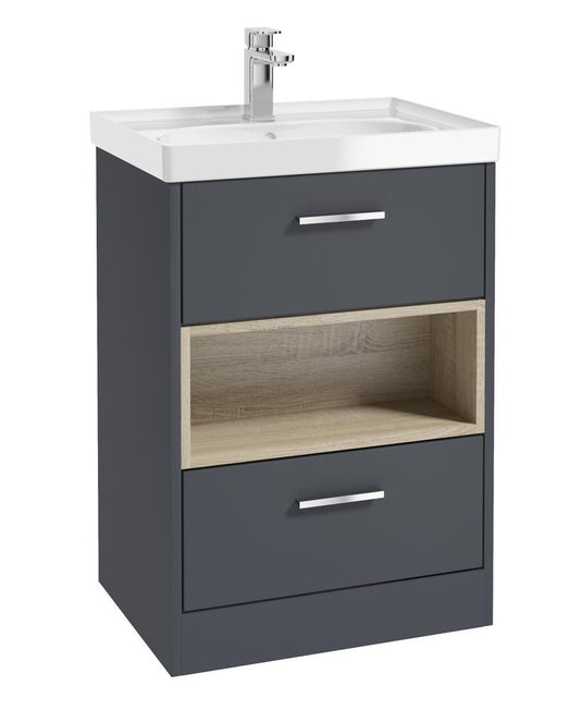 MALMO Floorstanding 60cm Two Drawer Unit Matt Night Sky Blue-Gloss Basin-Chrome Handles