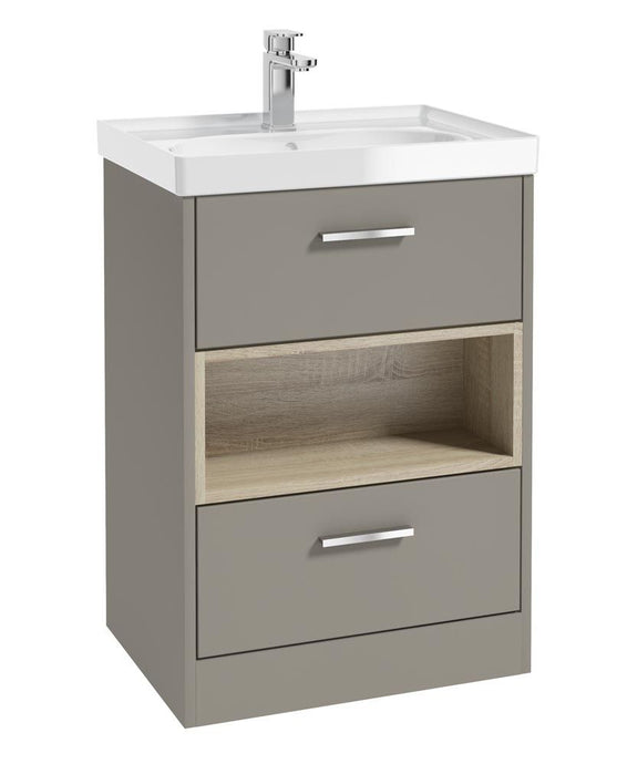MALMO Floorstanding 60cm Two Drawer Unit Matt Khaki-Gloss Basin-Chrome Handles