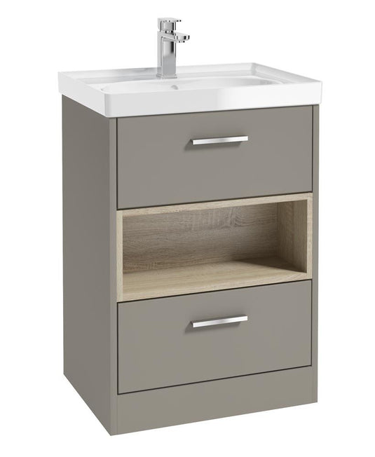 MALMO Floorstanding 60cm Two Drawer Unit Matt Khaki-Gloss Basin-Chrome Handles