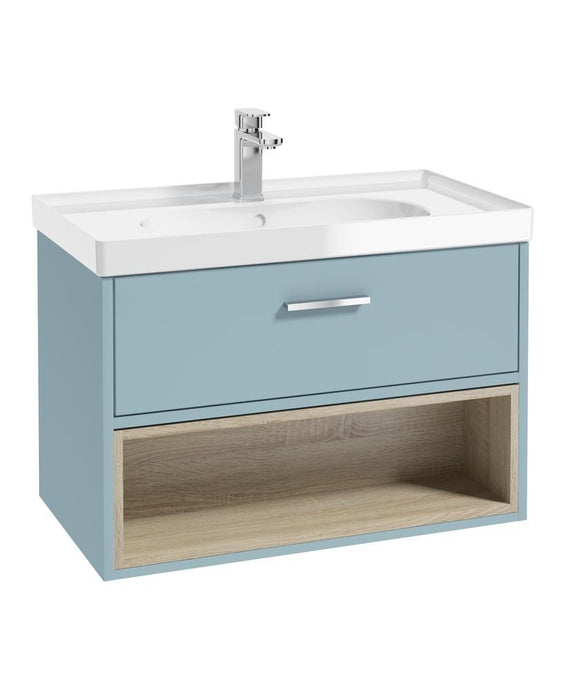 MALMO Wall Hung 80cm Single Drawer Unit Matt Morning Sky Blue-Gloss Basin-Chrome Handle