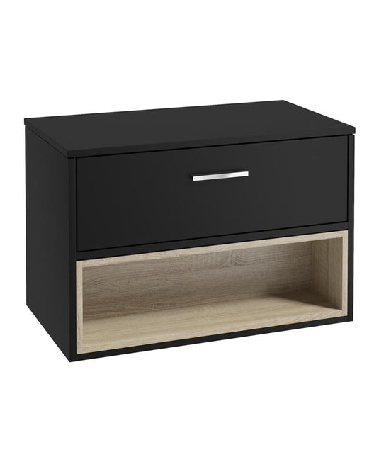 MALMO Wall Hung 80cm Single Drawer Countertop Unit Matt Black-Chrome Handle