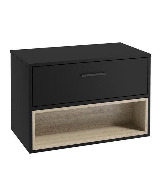 MALMO Wall Hung 80cm Single Drawer Countertop Unit Matt Black-Black Handle