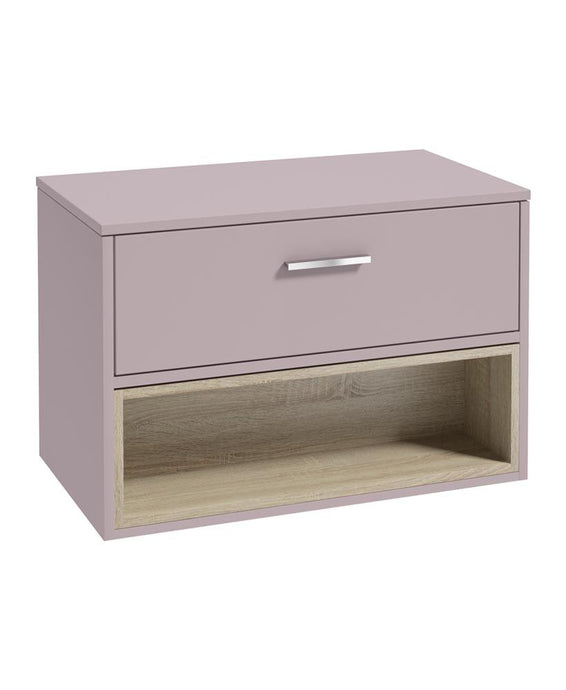 MALMO Wall Hung 80cm Single Drawer Countertop Unit Matt Cashmere Pink-Chrome Handle