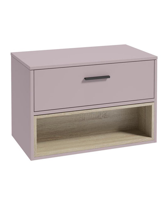 MALMO Wall Hung 80cm Single Drawer Countertop Unit Matt Cashmere Pink-Black Handle