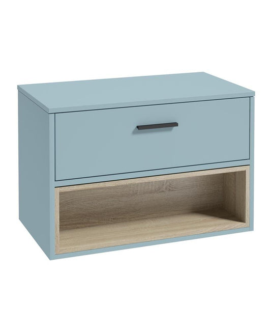 MALMO Wall Hung 80cm Single Drawer Countertop Unit Matt Morning Sky Blue-Black Handle
