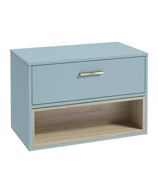 MALMO Wall Hung 80cm Single Drawer Countertop Unit Matt Morning Sky Blue-Gold Handle
