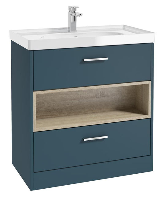 MALMO Floorstanding 80cm Two Drawer Unit Matt Ocean Blue-Gloss Basin-Chrome Handles