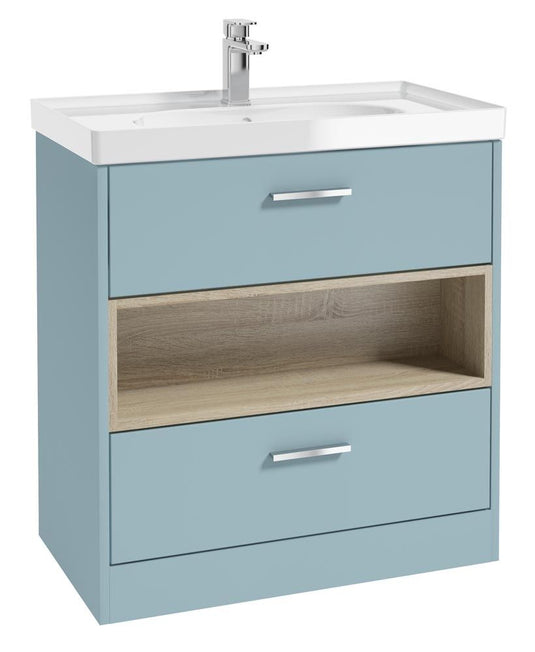 MALMO Floorstanding 80cm Two Drawer Unit Matt Morning Sky Blue-Gloss Basin-Chrome Handles