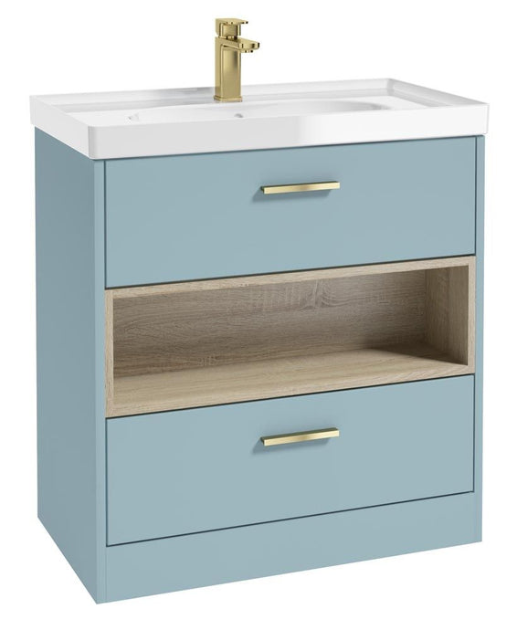 MALMO Floorstanding 80cm Two Drawer Unit Matt Morning Sky Blue-Gloss Basin-Gold Handles