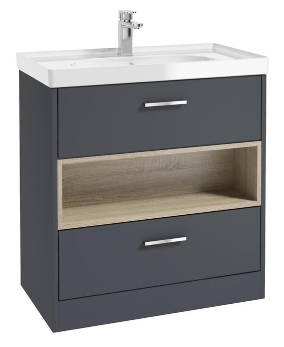 MALMO Floorstanding 80cm Two Drawer Unit Matt Night Sky Blue-Gloss Basin-Chrome Handles