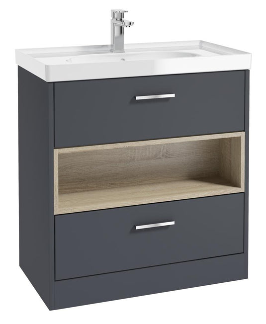 MALMO Floorstanding 80cm Two Drawer Unit Matt Night Sky Blue-Gloss Basin-Chrome Handles