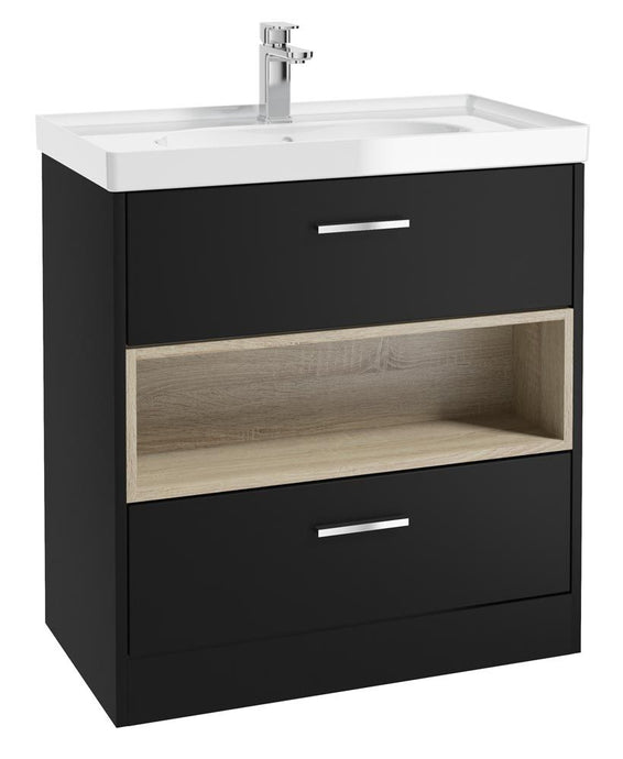 MALMO Floorstanding 80cm Two Drawer Unit Matt Black-Gloss Basin-Chrome Handles