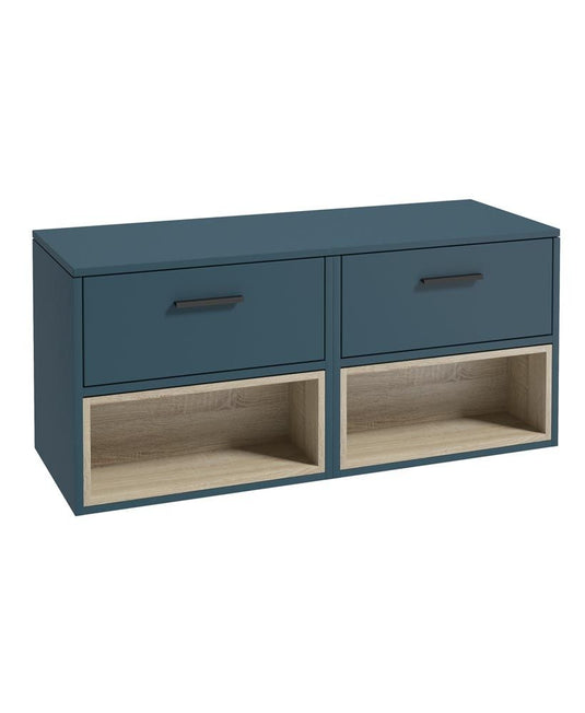 Sonas Malmo Wall Hung 120Cm Two Drawer Countertop Vanity Unit | Matt Ocean Blue | Matt Black Handle | UF1059