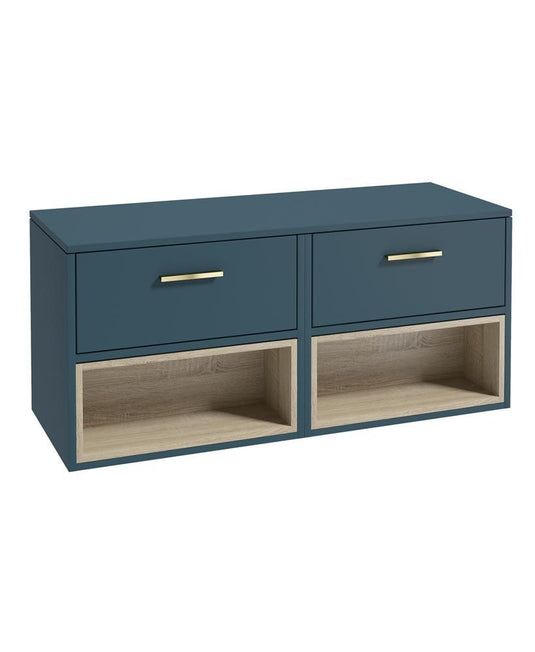 Matt Ocean Blue vanity unit with Gold handle