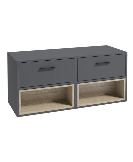 Matt Midnight Grey vanity unit with black handle
