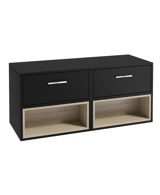 MALMO Wall Hung 120cm Two Drawer Countertop Unit Matt Black-Chrome Handles