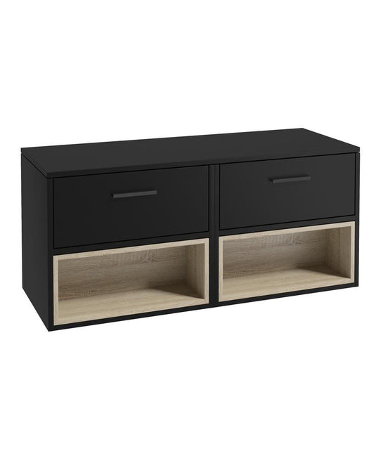 MALMO Wall Hung 120cm Two Drawer Countertop Unit Matt Black-Black Handles