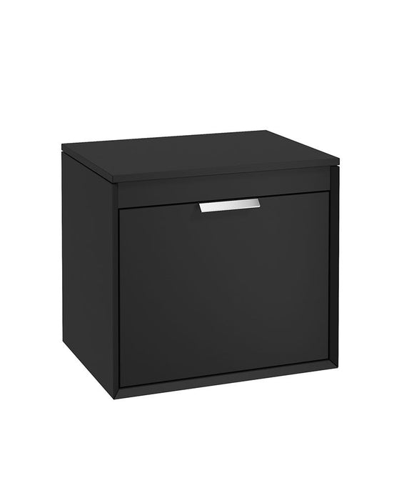 Sonas Fjord Wall Hung 60Cm Two Drawer Countertop Vanity Unit | Matt Black | Brushed Chrome Handle | UF1094