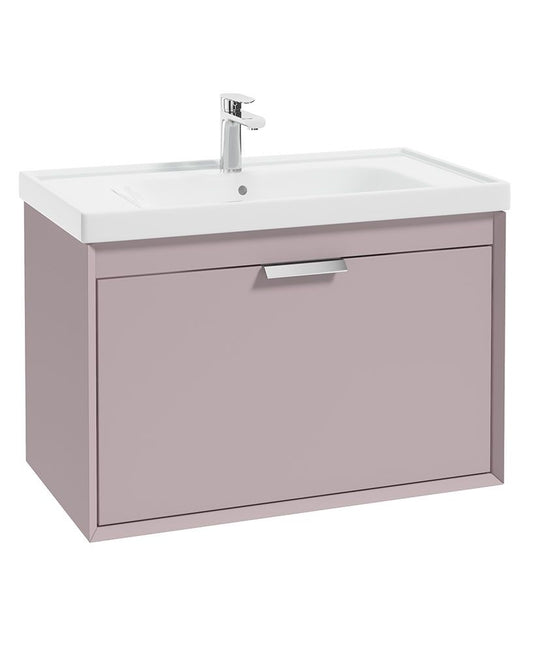 Sonas Fjord Wall Hung 80Cm Two Drawer Vanity Unit | Matt Cashmere Pink | Brushed Chrome Handle | UF1097