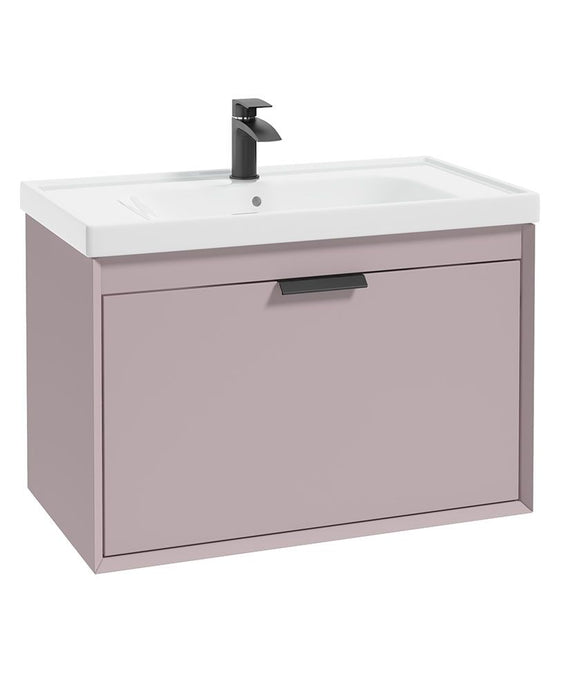 Sonas Fjord Wall Hung 80Cm Two Drawer Vanity Unit | Matt Cashmere Pink | Matt Black Handle | UF1098
