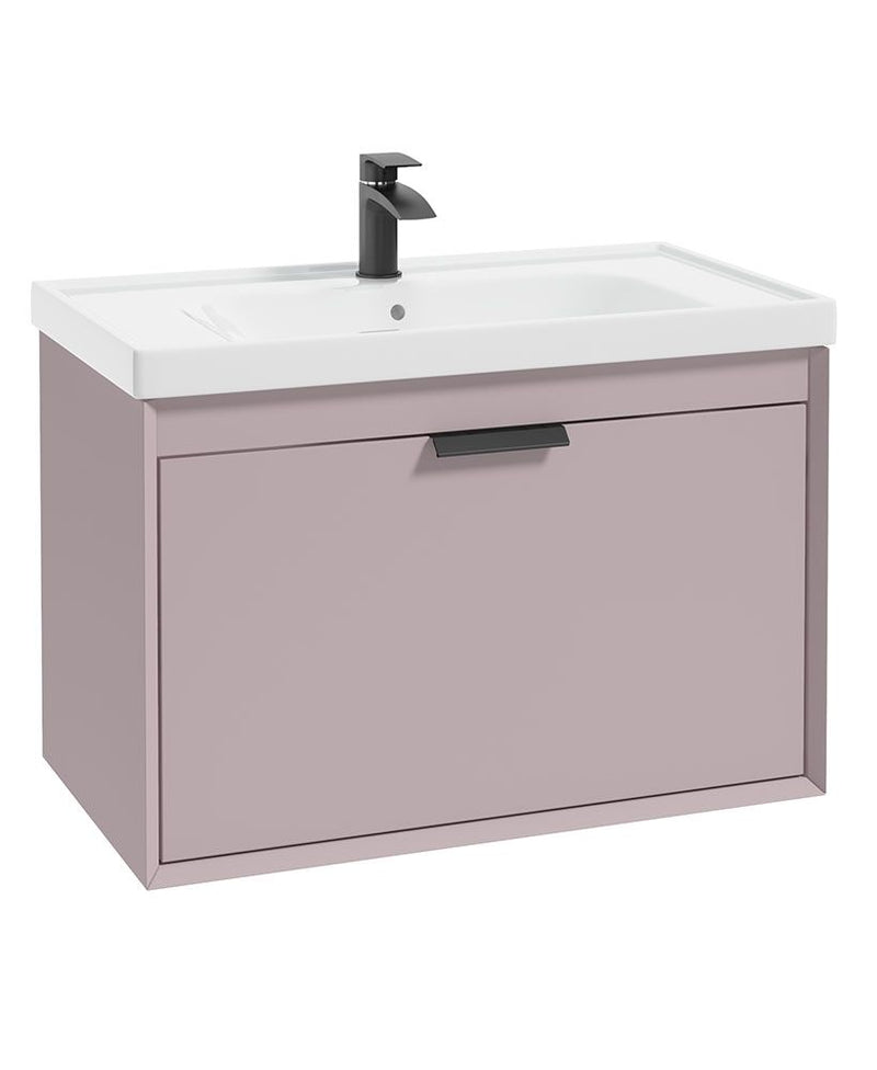 Завантажте зображення в засіб перегляду галереї, Sonas Fjord Wall Hung 80Cm Two Drawer Vanity Unit | Matt Cashmere Pink | Matt Black Handle | UF1098
