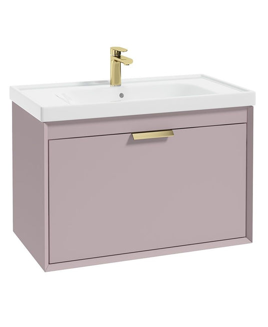 Sonas Fjord Wall Hung 80Cm Two Drawer Vanity Unit | Matt Cashmere Pink | Brushed Gold Handle | UF1099
