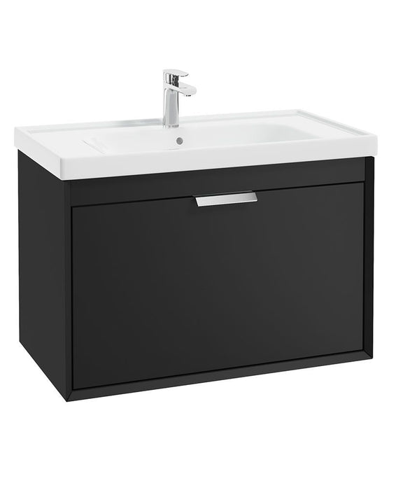 Sonas Fjord Wall Hung 80Cm Two Drawer Vanity Unit | Matt Black | Brushed Chrome Handle | UF1100