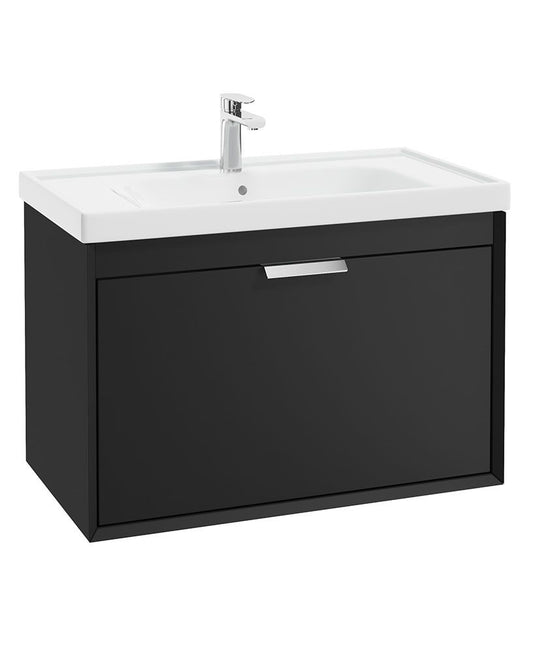 Sonas Fjord Wall Hung 80Cm Two Drawer Vanity Unit | Matt Black | Brushed Chrome Handle | UF1100