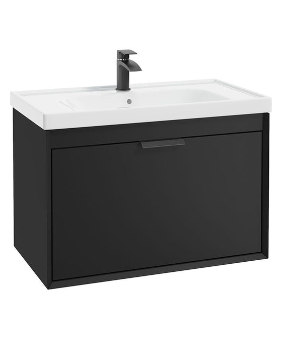 Sonas Fjord Wall Hung 80Cm Two Drawer Vanity Unit | Matt Black | Matt Black Handle | UF1101